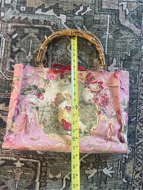 Vintage-Inspired Pink Floral Tote with Bamboo Handles
